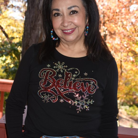 Christmas Believe   rhinestone  long Sleeve Shirt S M L XL XXL 1X… - Picture 4 of 6
